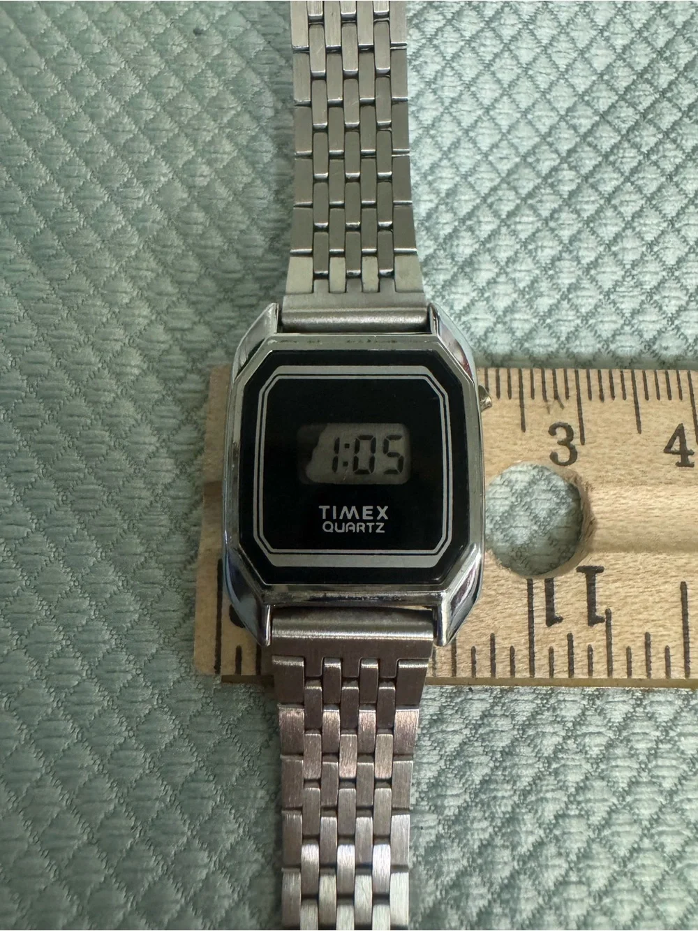Unisex Timex Silver Stainless Steel Digital Watch with Black Dial